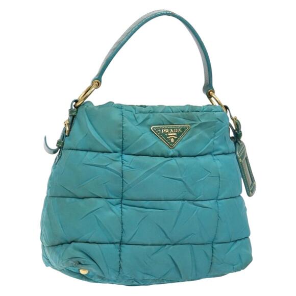 PRADA Shoulder Bag Nylon Blue Gold - Picture 1 of 12